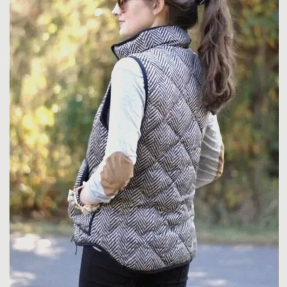J. Crew Excursion Down Quilted Herringbone Vest Black/White Zip Down Size XS